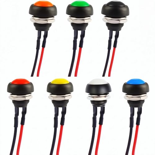 Image of CARAGO 7 Pcs Push Button Switch 12v Switch Momentary Push Button Switch, Pre-Wired Round SPST ON/OFF Mini Horn Switch, Small Power Switch for Car Boat Marine PC DIY