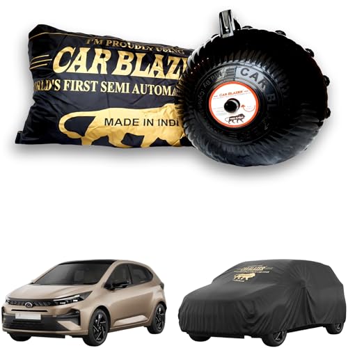 Image of CARBLAZER Portable & Semi-Automatic Full Body Car Covers: Heavy Duty Device| Anti-Theft| Dust & Scratch Proof | Water & Wind Resistant|Custom Fit| Dual-Side Cover, Compatible for Tata Altroz