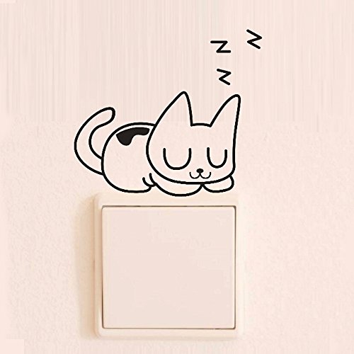 Removable Switch Sticker, 4 Pcs Cute Black Sleeping Cats Cartoon Wall Sticker miniatura 5