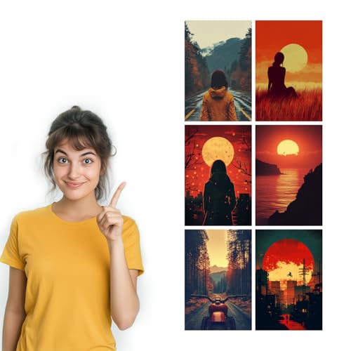 Image of SiddArtify Sunset Silhouette Wall Art Poster Print Set - Modern Landscape Decor for Living Room Bedroom Office - 12x18 inch Sticker Pack of 6