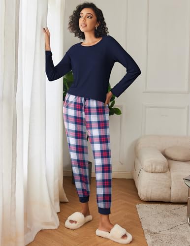 Image of Ekouaer 2 Pack Womens Pajama Sets Long Sleeve Pjs Soft Comfy Lounge Set
