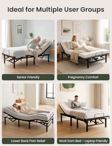 Image of Adjustable Bed Frame Full Size with Remote & USB Ports, Zero Gravity | Electric Beds Bases, Quiet motor, Heavy Duty Metal Frame, Nightlight, 3-Fold Foldable Design, Easy Assembly Power Bed Frame