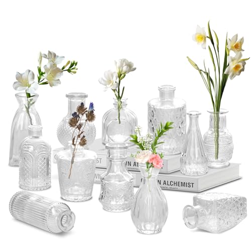 YSWOVUO Kleine Vasen für Tischdekoration, 12 Stück Vintage Blumenvasen...