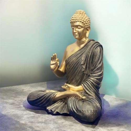 Image of 2 Feet Buddha Statue for Home Decor, Garden and Gifting, Big Size, Made of Resin, Premium Luxury Decoration Showpiece, Vastu Feng Shui for Good Luck, Happiness (Metallic Black & Golden)