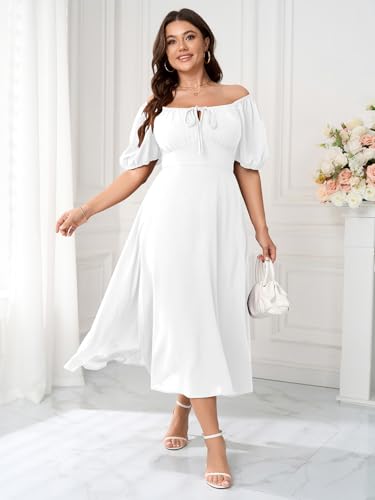 Women's Plus Size Summer Dress Short Sleeve Square Neck Milkmaid Dress Tie Front Split A-Line Maxi Long Dresses2