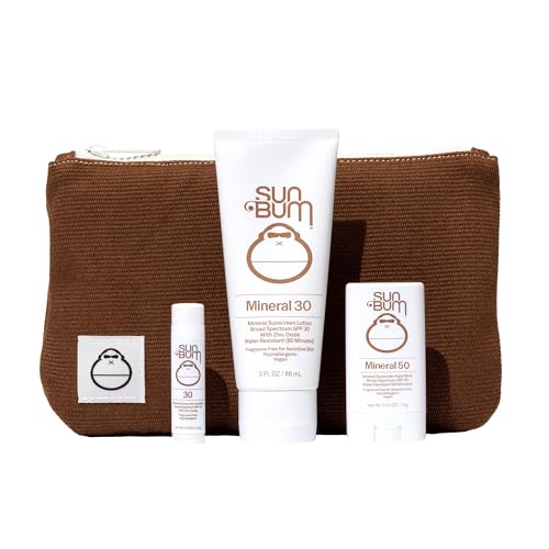Image of Sun Bum Mineral Road Tripper - Travel Sized Sun Care Pack with Sunscreen Lotion, Face Stick, and Lip Balm - Broad Spectrum UVA /UVB Protection - Hawaii 104 Act Compliant - TSA Friendly