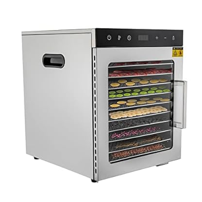 800 Watt Dörrautomat, Food Dehydrator mit 10 Edelstahlschalen LED Touch Control Design, Einstellbare Digitale Temperatur 30-90℃ und 0,5-24 Stunden Timer Dörrgerät