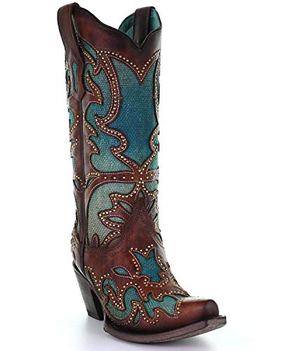 Corral+Ld+Tan%2fBlue+Inlay+%26+Embroidery+%26+Studs+%2cSize+8