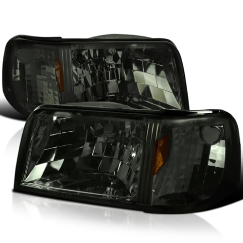 SPEC-D TUNING Smoke Headlights + Corner Lights Compatible with 1993-1997 Ford Ranger L+R Pair Head Light Lamp Assembly