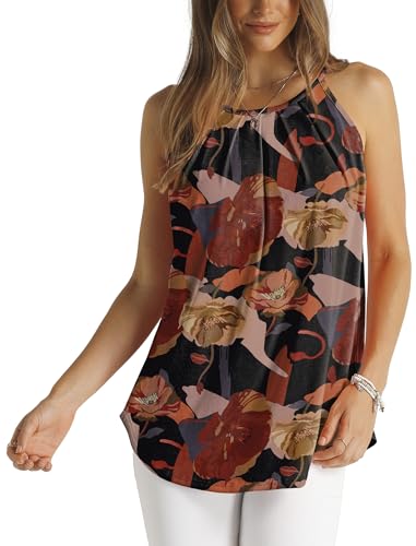 WIHOLL Womens Pleated Tank Tops Spaghetti Strap Camisole Halter Tops Curved Hem Fashion 20253