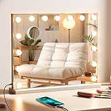 FIBRAVE Hollywood Vanity Mirror with Lights, 58×48CM Lighted Makeup Mirror for Desk/Wall Mount with 15 Led Bulbs, 3 Lighting Modes for College Dorm, Bedroom & Dressing Room