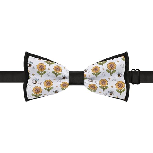 GoasNei Cute Bee And Sunflower Pattern Bow Tie for Men Adjustable Necktie Funny Tie Neck Ties for Weddings Party