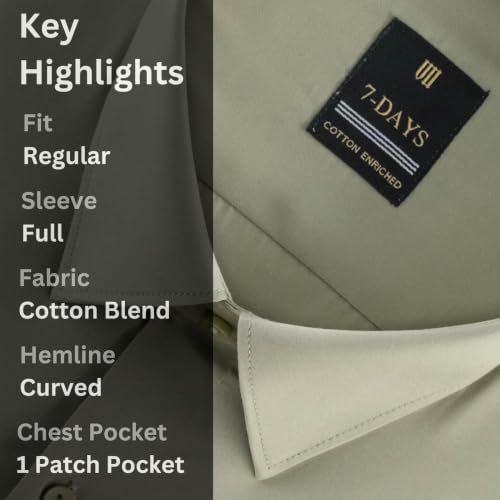 Image of 7-DAYS Men's Premium Formal Shirt - Cotton Rich, Regular Fit, Full Sleeve, with Pocket, Durable & Easy Care - Perfect for Office & Everyday Wear