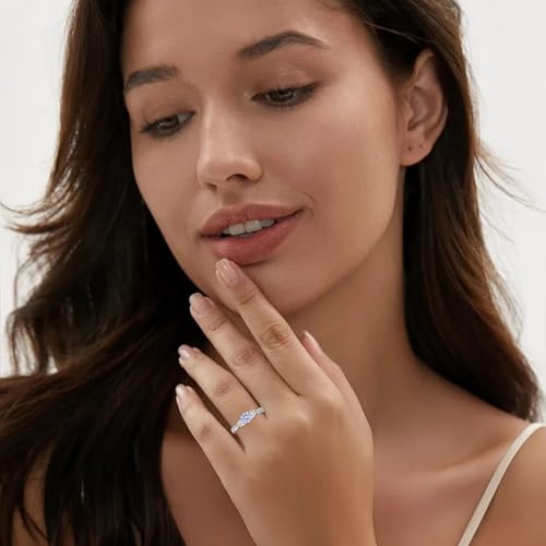 FJ Promise Rings for Her 18K White Gold Plated 925 Sterling Silver Engagement Anniversary Wedding Eternity Ring Birthstone Jewelry for Women2