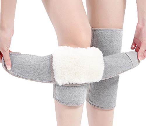 Afinder - 1 par de rodilleras térmicas de cachemira gruesas para hombre y mujer, compresión ajustable de lana cálida rodilleras soporte para esquí ciclismo danza yoga artritis reumatismo