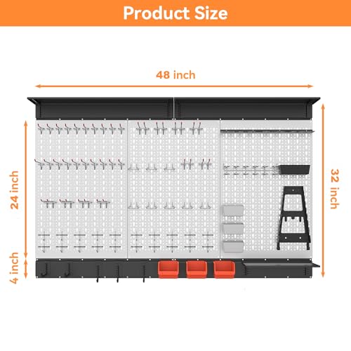 WALMANN 113PCS Pegboard Wall Tool Organizer Kit with Pegboard Hooks, Bins, Pegboard Tools Storage System for Garage, Modular Peg Board, Tools Organizer Board with Hooks(Grey)