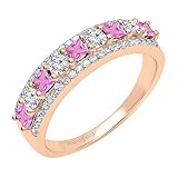 Dazzlingrock Collection Princess Pink Sapphire with 0.47 CT Round White Diamond 9 Stone Alternating...