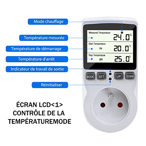 Gobesty Prise Thermostat, Regulateur Température Numérique, Prise Programmable Digitale avec Sonde, Minuterie Numérique Programmable, Prise Thermostat chauffage pour Serre, Aquarium - Image 5