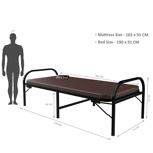Image of Honey Touch Atlas Folding Bed Single with Double Layer Mattress | No Assembly Required | Foldable Bed for Sleeping /Guests /Rented Apartments /Bedroom (3ft x 6ft, Black)