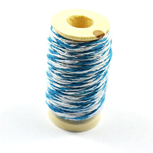 About 8?Metres 2-Tone White and Colourful on Wooden Spool Thread, String, 2?Colours, backer' S TWINE, and Scrapbooking, Haberdashery Papercrafting, Color: White - Blanc & Bleu Clair