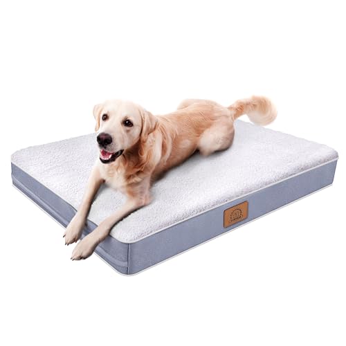 Image of Sunheir Orthopedic Dog Bed for Extra Large Dogs, Jumbo Waterproof Deluxe Plush Dog Crate Bed with Removable Washable Cover & Anti-Slip Bottom, Egg Crate Foam Pet Bed Mat, 47.5 x 29 Inches, Silver Grey