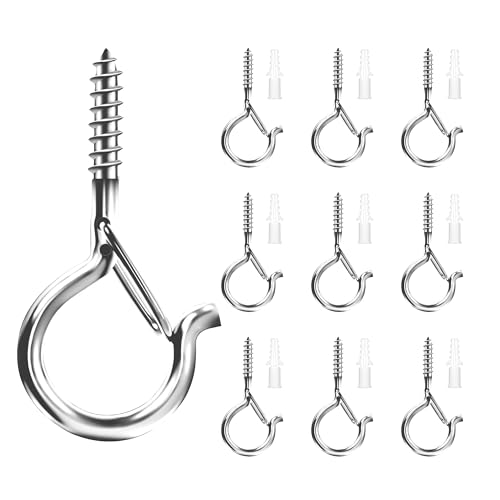 Qobobo 30 Stücke Schraubhaken, Schwarz Haken zum Schrauben Edelstahl Schraubhaken mit Sicherung mit Dübel Haken für Lichterkette Topfplanzen Aussen (Silber)