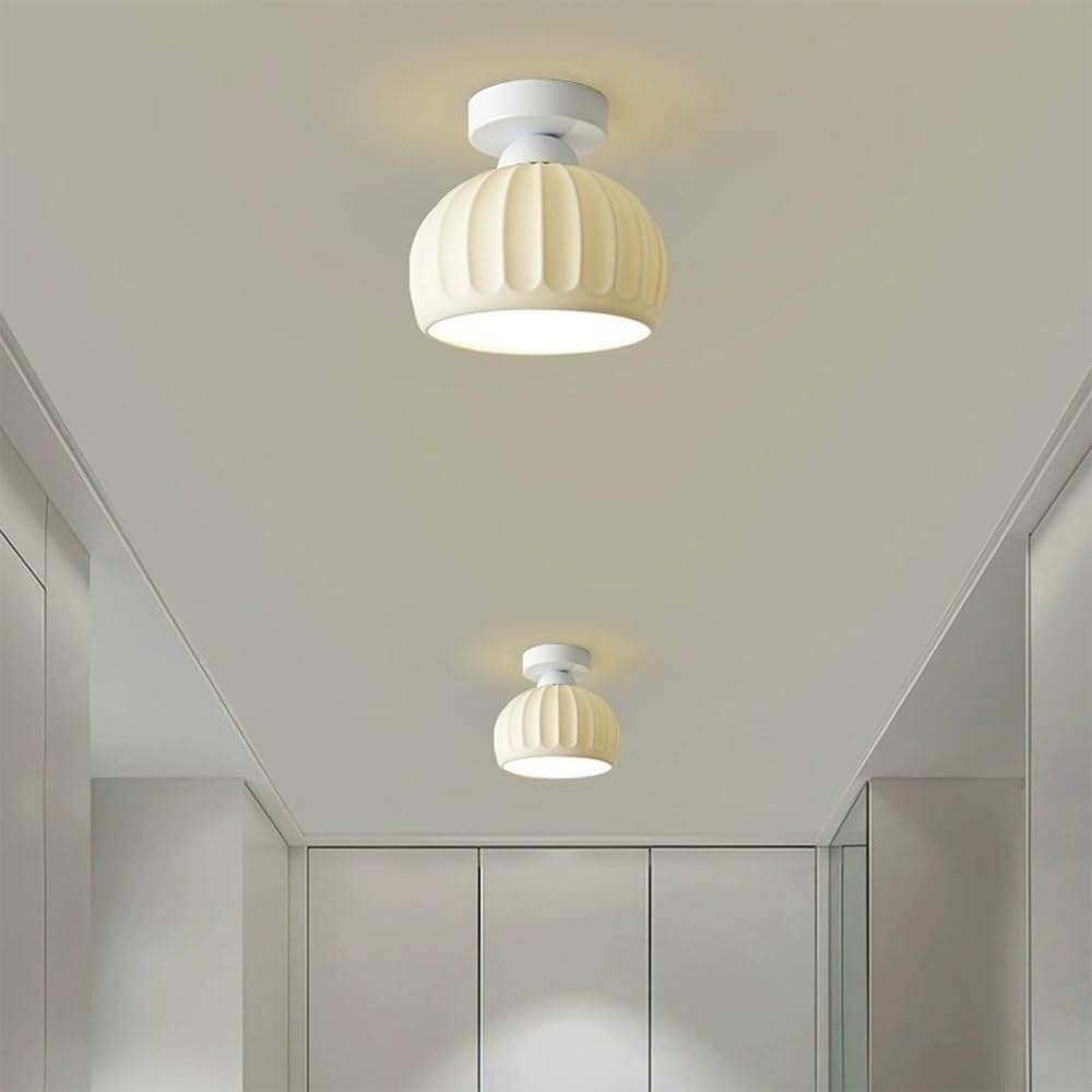 Ceramiczna Lampy Sufitowa Do Montażu Półpłaskiego, Nowoczesna Prosta Lampy Sufitowa Z Białym Paskiem, Kloszem, Oświetlenie Sufitowe Do Korytarza Wejściowego Schodów(White)