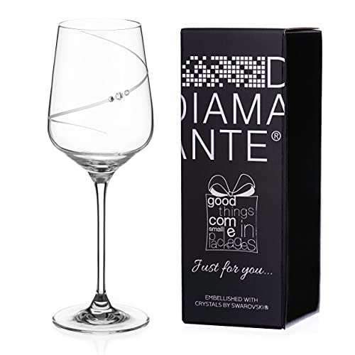 DIAMANTE Wine Glass - 'Just for You' Hand Cut Design Embellished with Crystals - Single Gift Glass