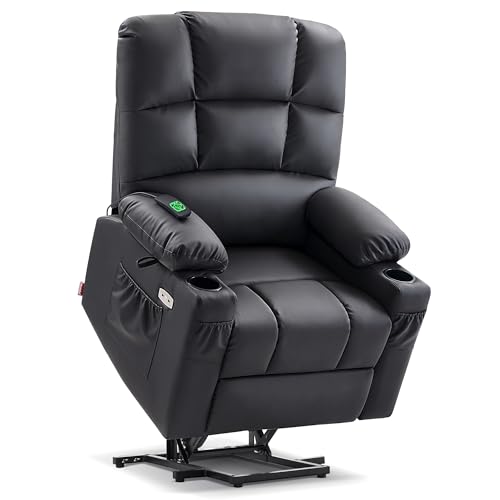 MCombo Large Dual Motor Power Lift Recliner Chair for Elderly, Massage and Heat, Lay Flat, Zero Gravity, Home Button, USB Port, Faux Leather 7680 (Black, Large)