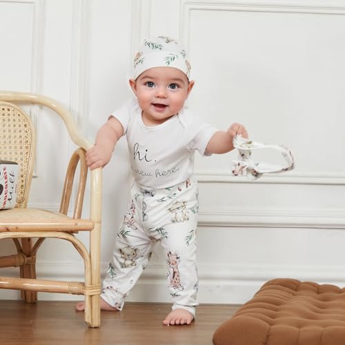 Newborn Baby Boy Girl Outfit Hi I'm New Here Short Sleeve Romper
