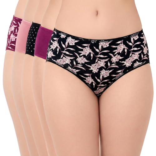 Image of juliet Cotton Hipster Premium Panties Set of 5 Full Coverage Stretchable Fabric