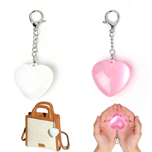 KEZPO 2 Pack Heart Purse Lights for Handbags Rechargeable Automatic Sensor LED Bag Light Clip On Mini Keychain Handbag Accessory Mothers Day Gifts for Mom Women Girls(White and Pink)