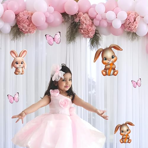 Image of 62 Pcs Set of Pink and balloons with Bunny and butterflies paper cutouts for Birthday Decoration, home decoration