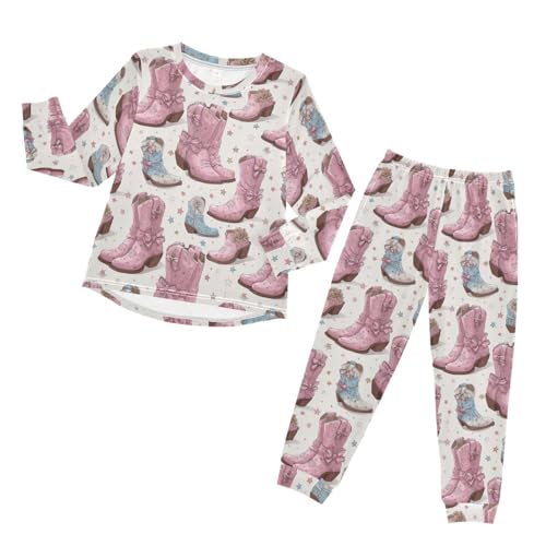 Cowgirl Boots with Stars Soft Pajama Set for All Seasons,Breathable Pjs Long Sleeve Sleepwear,Comfy Loungewear 2 Piece Underwear Set 4T