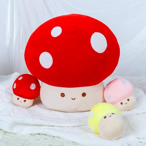 Image of WeBingo Mushroom Plush Pillow 4PK, 12 in Mushroom Decor Stuffed Animal Toy | Giant Soft Stuffy for Girl Boy Adult Birthday Christmas Valentine's Day Gifts