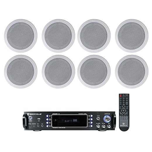 Rockville RPA60BT V2 Commercial Bluetooth Amp with 8 HC55-16 Speakers