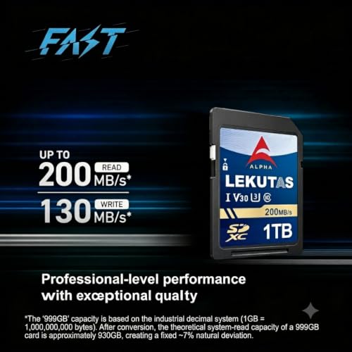 Image of 1T(999GB) SDXC UHS-I Memory Card - Up to 200MB /s Read Speed, C10, U3, V30, 4K UHD, Full-HD & 4K Video SD Card for Canon Nikon Sony Fujifilm DSLR Cameras or Mirrorless Cameras