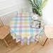 GOLIANDA Easter Plaid Round Tablecloth 70 Inch Colorful Pink Yellow Blue Buffalo Plaid Table Cloth Polyester Fabric Spring Decorations Holiday Round Table Cover for Home Party Kitchen Picnic Decor