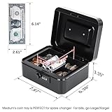 KYODOLED Cash Box with Combination Lock Safe Metal Money Box with Money Tray for Security Lock Box 7.87"x 6.30"x 3.35" Black