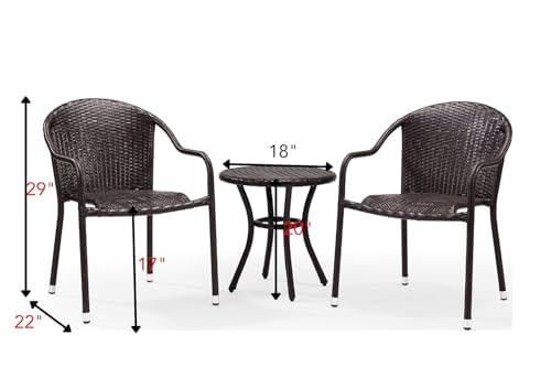 Image of Patio Furniture Set, 3 Pieces Porch Backyard Garden Outdoor Furniture Rattan Chairs and Table Wicker Conversation Set (Dark Brown Color) 60 x 56 x 74 Cm