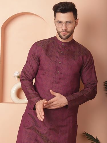 Image of Jompers Silk Men's Regular Fit Woven Design Kurtas