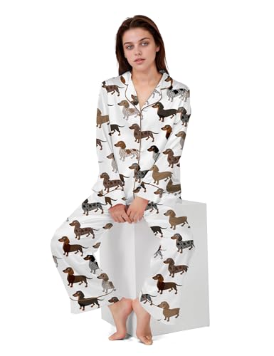 Image of SHESHOW Satin Pajamas for Women Set Long Sleeve Button Down Sleepwear 2 Piece Nightwear Women Pjs Sets Size XS-XXL