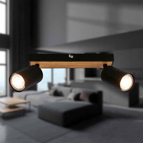 BRILONER - Lampada da soffitto, orientabile, attacco GU10, max. 9 W, plafoniera, lampada, lampada da soggiorno, lampada da cucina, faretto da soffitto, illuminazione da soffitto, 25,5 cm, legno nero