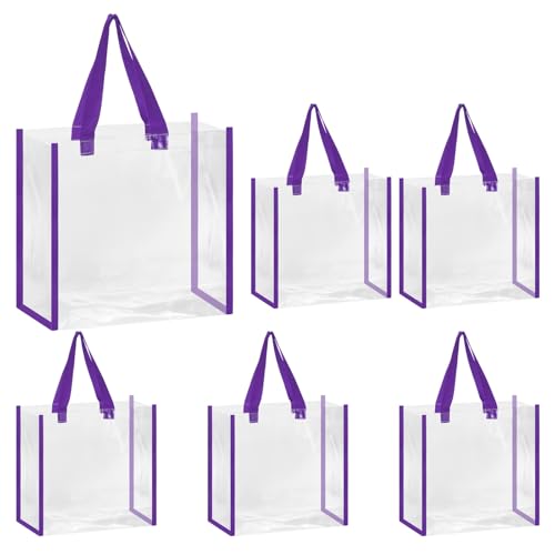 uxcell Clear Tote Bags Bulk, Reusable Clear Plastic Tote Bags with Handles PVC Stadium Approved Clear Bag Beach Bag