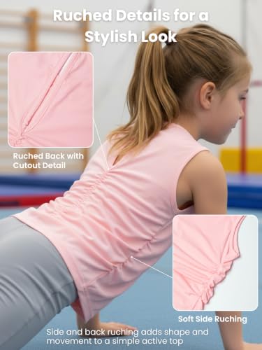 Image of WELAKEN Girls' Athletic Tank Top - Mesh Open Back Sleeveless Sports Shirt for Active Kids