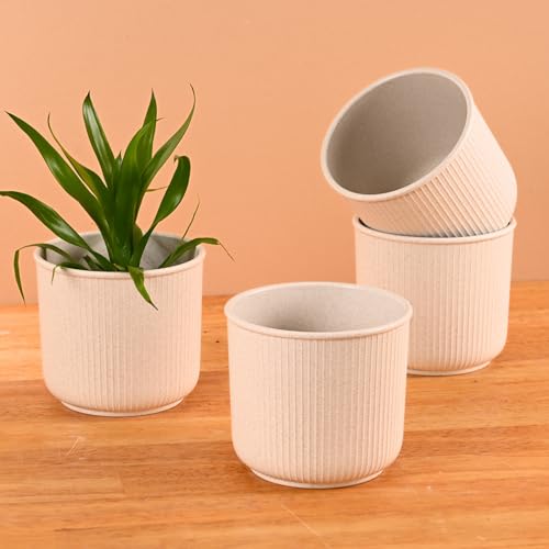 Image of Eha Earth Friendly Statement Pot 4 Inch Pots and Planters Set of 4 | Table Top Planters| Bamboo Based, UV Protected | Planter for Indoor & Balcony Window Flower Pots | Sand Castle