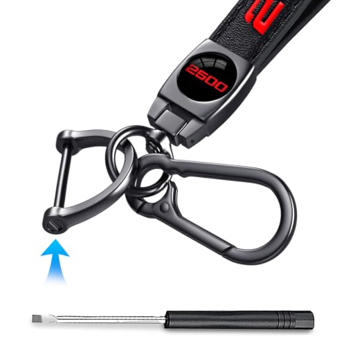 Image of 2500 Car Keychain, Premium Metal Key Ring & Black Leather, Anti-Scratch Anti-Drop Compatible with Dodge Charger Challenger Durango RAM, Red 2500 Emblem