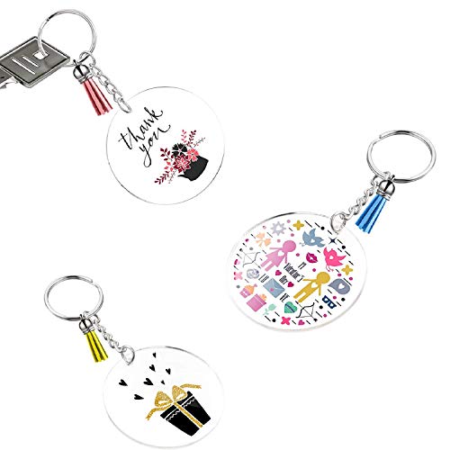 Ulimitx 24Pcs Acrylic Clear Circle Discs Transparent Round Keychain Blanks for Vinyl, with 24Pcs Key Chains, 24Pcs Tassel Pendants for DIY and Crafts
