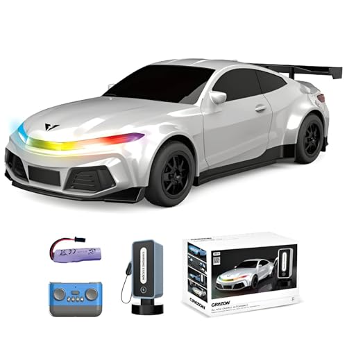 Genérico Coche RC Drift 2.4ghz con Estación De Carga, Luces De Colores Y Música, Juguete para Adolescentes Y Principiantes, Parking Y Enlace De Luz (White)
