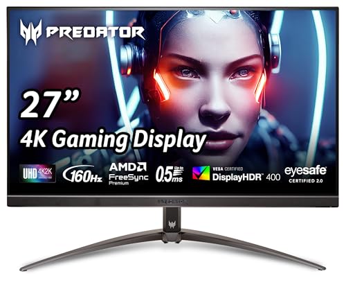 Predator XB273KV3bmiiprx Monitor Gaming PC 27", Display 4K IPS, 160 Hz, 0.5 ms, AMD FreeSync Premium, HDMI 2.1, DP 1.4, Regolazione in altezza, ZeroFrame, Speaker Integrati, Cavi HDMI, DP Inclusi